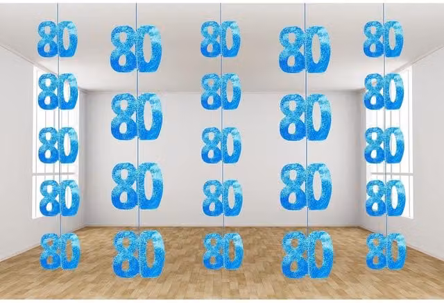 Shatchi 80th Birthday Hanging Pennant String in Shine Blue