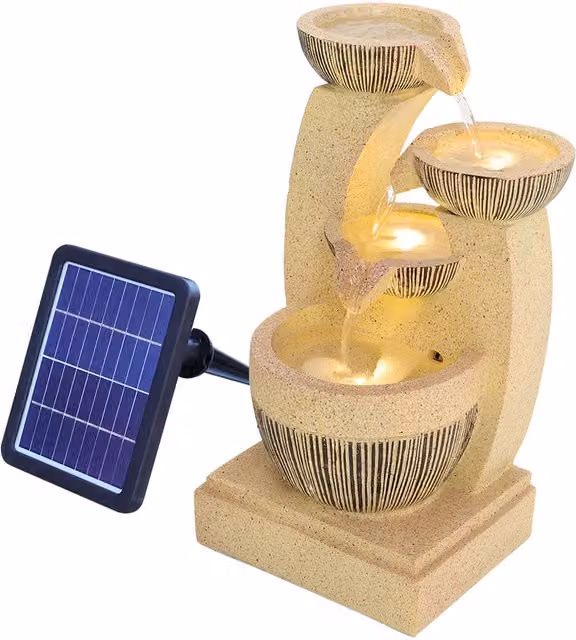 Darphe Four Tier Gold Solar Powered Cascade Tabletop Garden Water Fountain