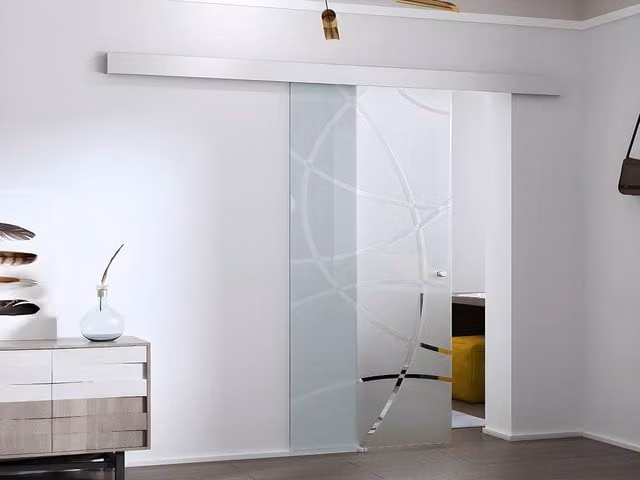 Vente-unique Surface-Mounted Sliding Door in Clear Tempered Glass, H 205 x W 73 cm