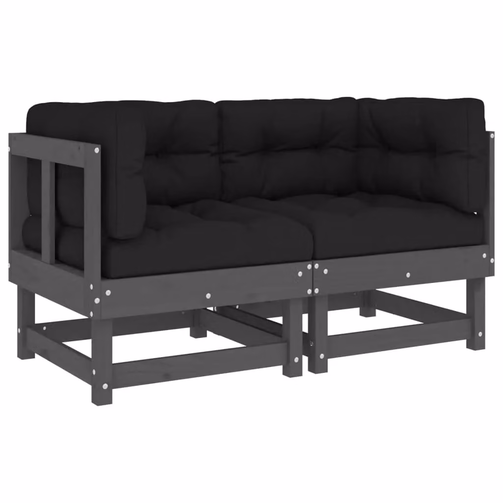Berkfield Home 2-Piece Rustic Corner Sofa Set with Cushions in Grey Solid Pine Wood – 2