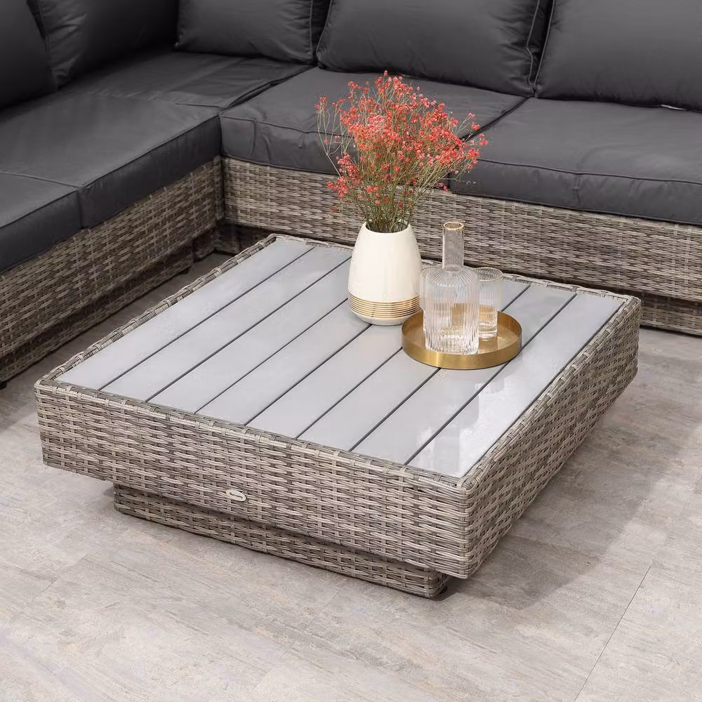 Wyld Haus Vaneno 4 Piece Rattan Outdoor Corner Sofa Set with Coffee Table in Light Grey – 9