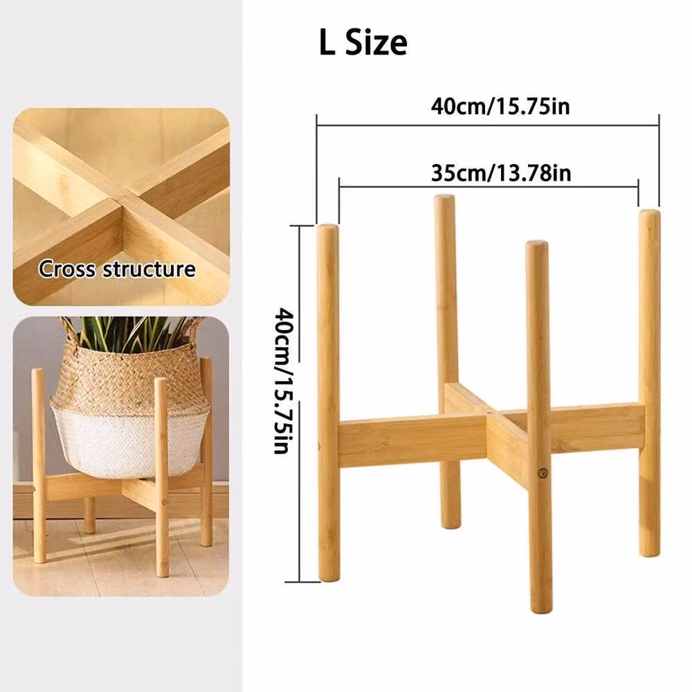 KORVIXA Adjustable Bamboo Plant Shelf in Beige with Mid-Century Design – 1