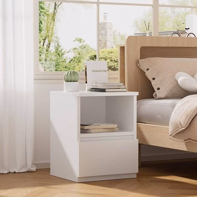 VOGREX White Bedside Table with Drawer