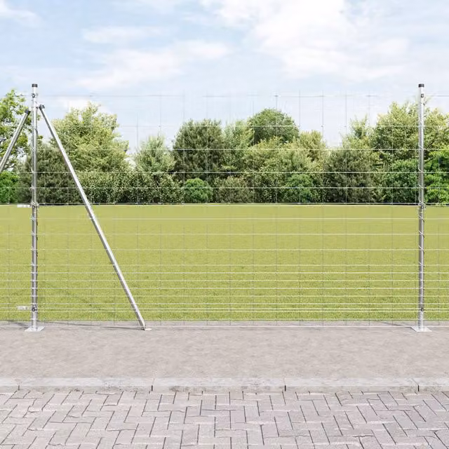 Berkfield Home Field Fence Galvanised Steel in Silver, W: 25 m, H: 1.5 m