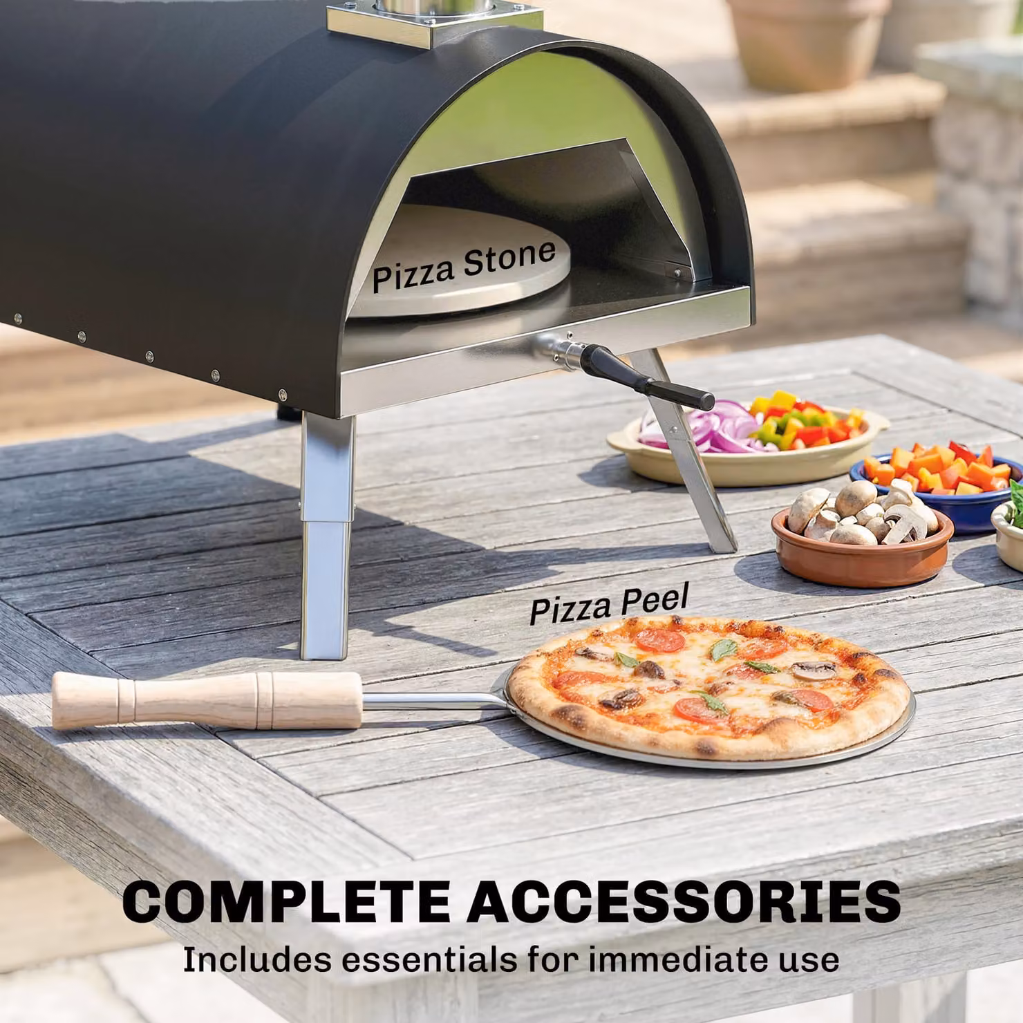Outsunny Portable Pellet Wood Fired Outdoor Pizza Oven with 12 inch Rotating Stone, Stainless Steel Construction and Thermometer – 9