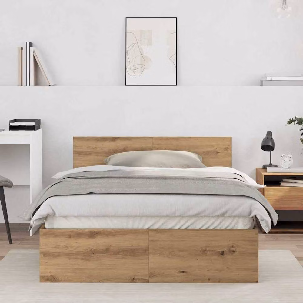 Berkfield Home Artisan Oak Bed Frame with Headboard in Brown, W/D/H: 120 x 190 x 70 cm – 2