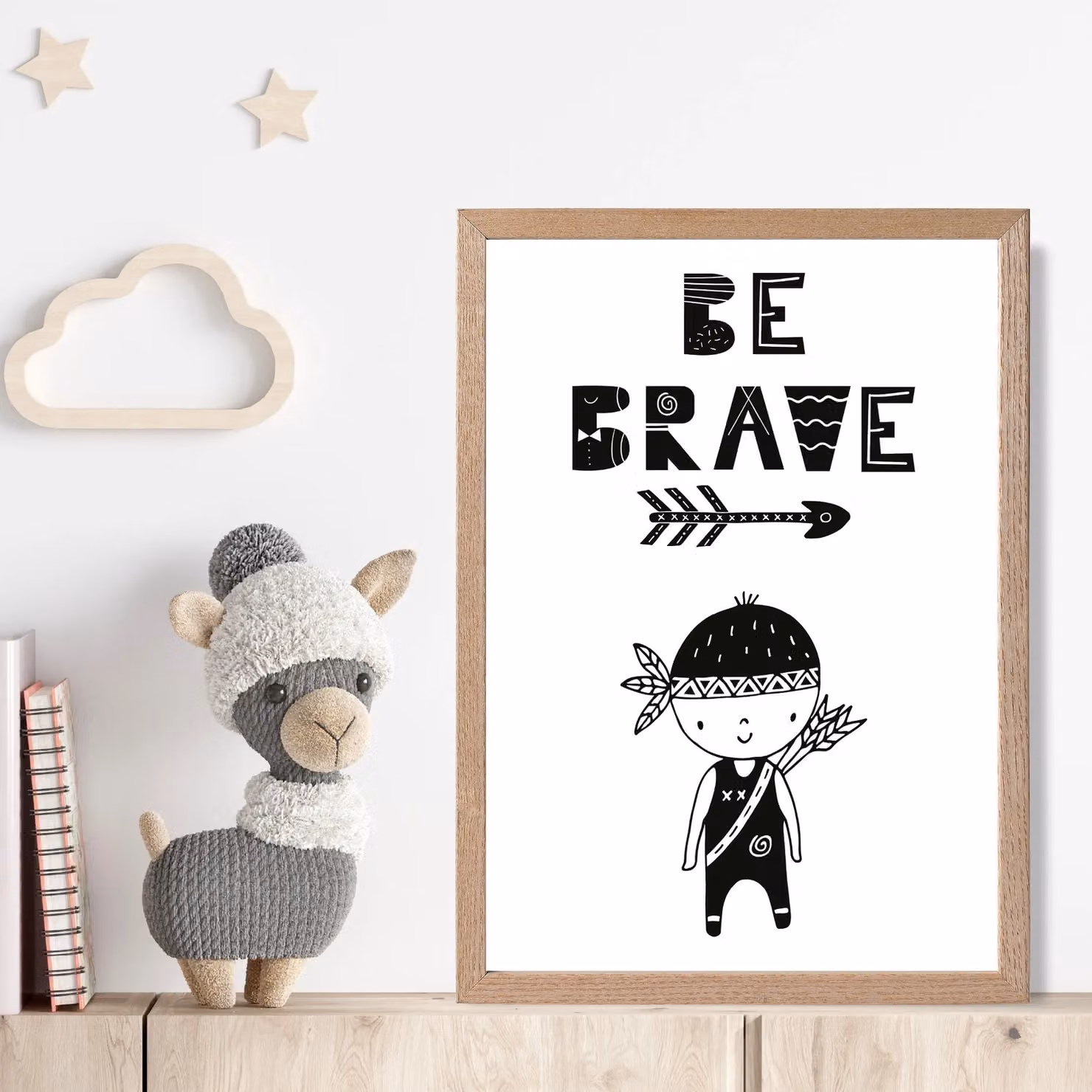 ARTZE Be Brave Little Boy Scandi Quote Framed Typography Print in Black Oak Frame – 2