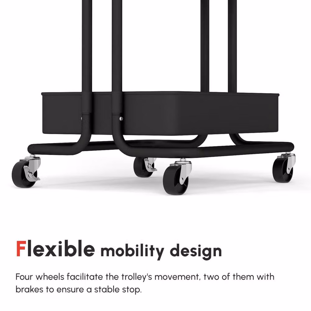 Wyld Haus Nirelu 3 Tier Black Metal Home Trolley with Handle and Lockable Wheels W/D/H: 38.0 x 42.0 x 86.5 cm – 4