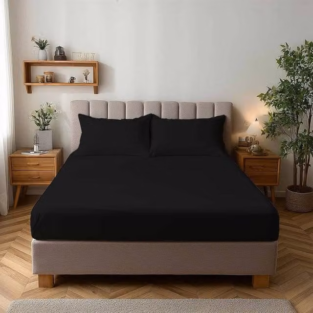 Snug City Double Microfibre Soft Touch Fitted Sheet in Black, W/D/H: 140 x 200 x 25 cm – 1