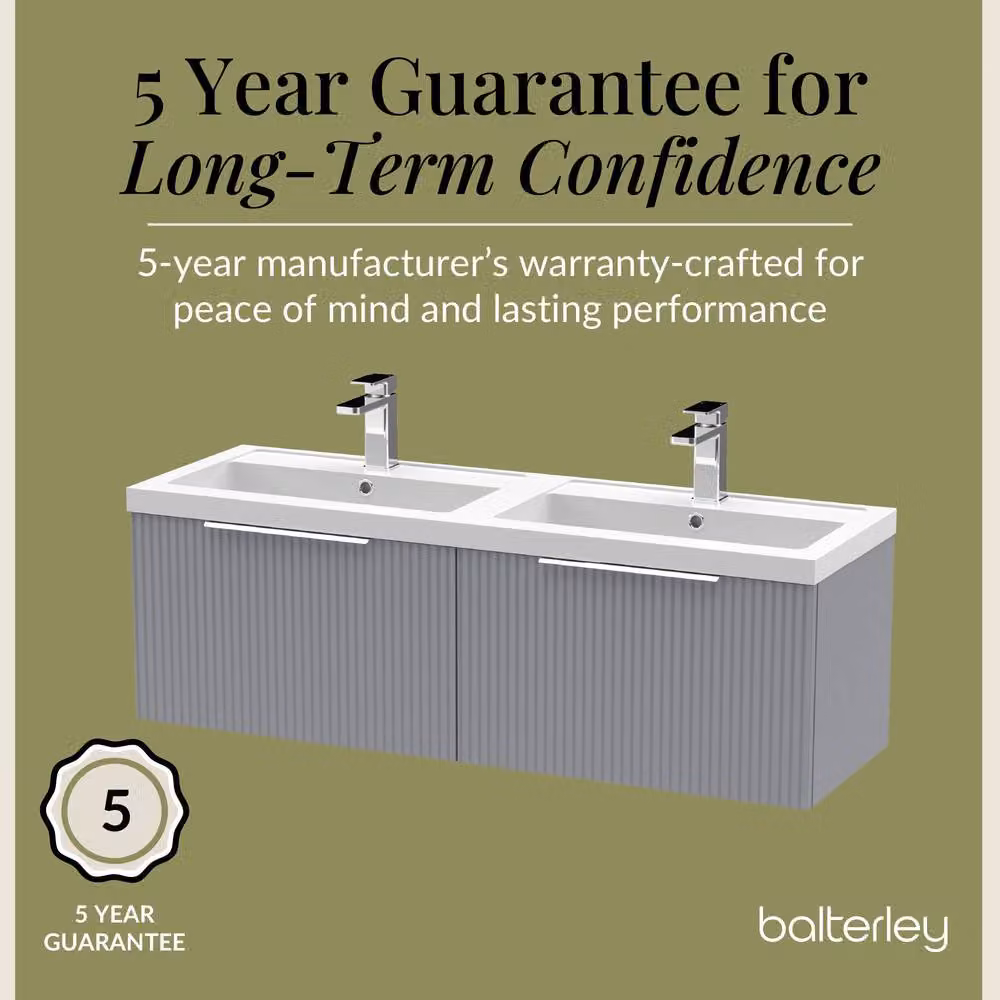 Balterley Fluted Wall Hung 2 Drawer Vanity Basin Unit and Basin, Satin Grey, Width: 120 cm – 3