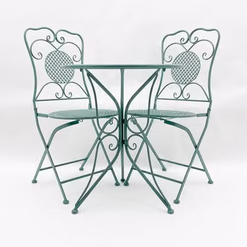 Freshnewlooks Antique Green Metal Bistro Set with Round Folding Table and 2 Chairs for Garden, Balcony or Terrace – 1