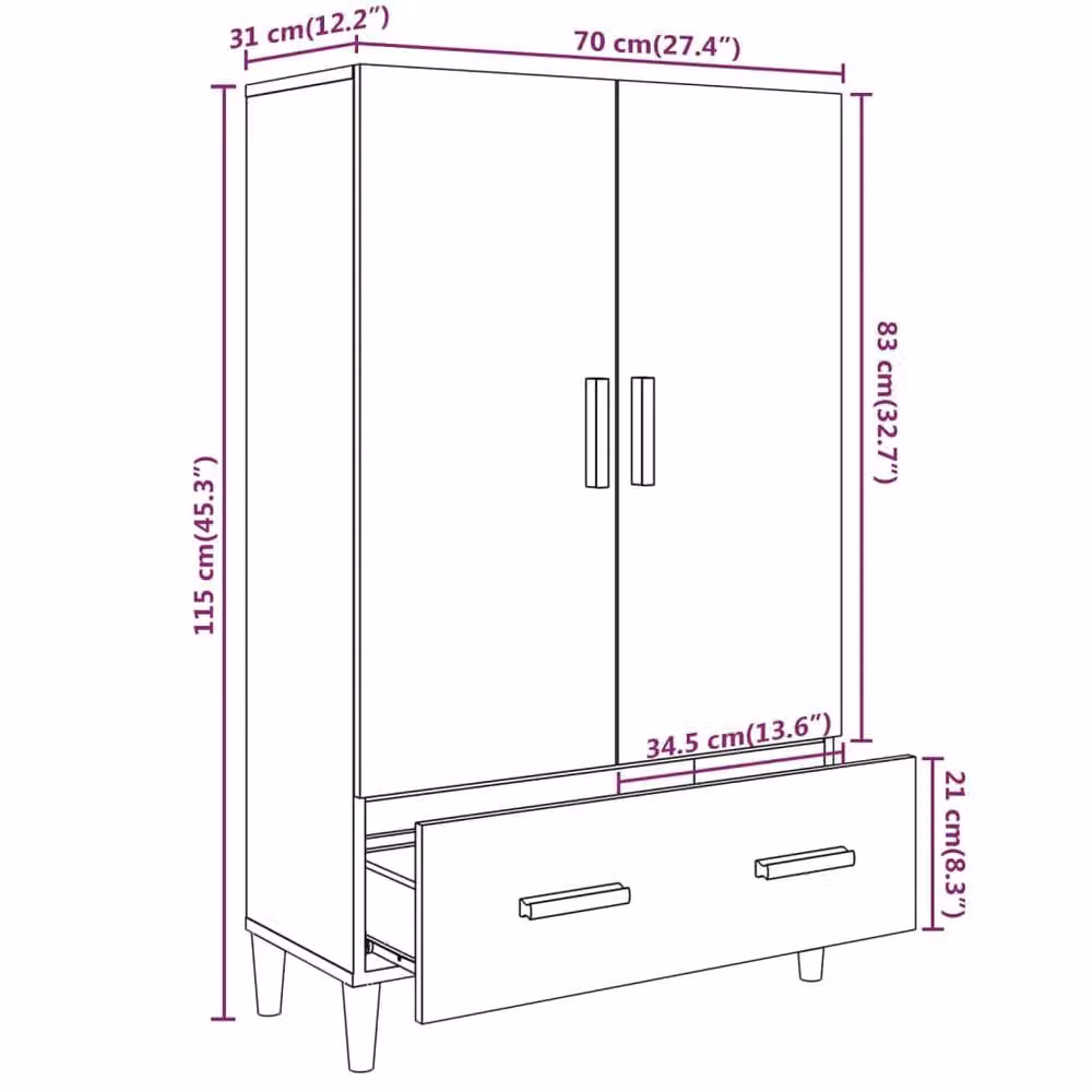 Berkfield Home Smoked Oak Highboard in Brown, W/D/H: 70 x 31 x 115 cm – 4