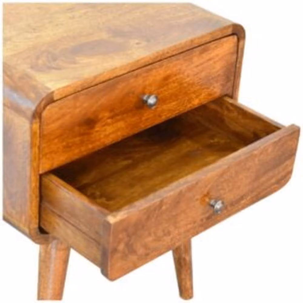 Wyld Haus Ostuni Curved Mango Wood Bedside Table in Brown with 2 Drawers – 5