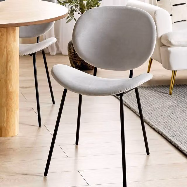 Wyld and Coco Set of 2 Modern Grey Velvet Dining Chairs with Black Metal Legs – 1