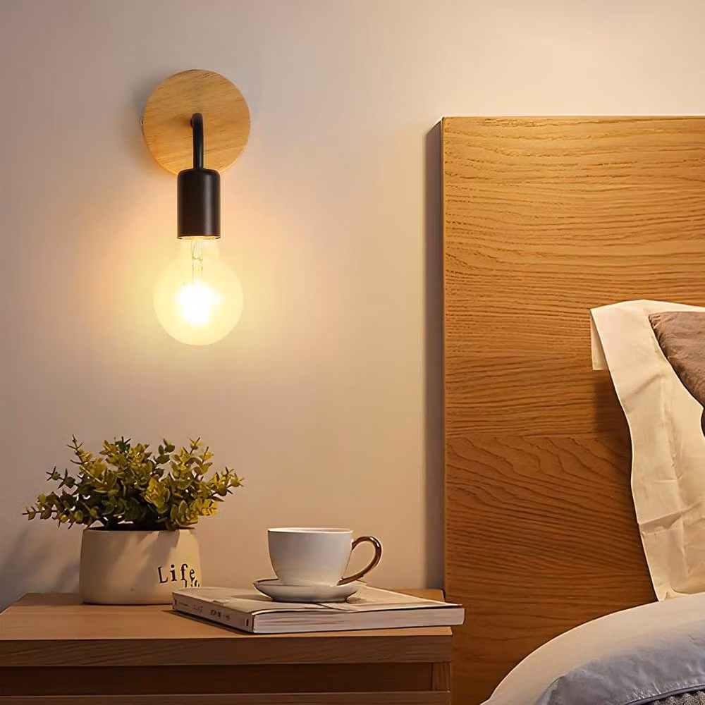 Goeco Pack of 4 Vintage Black and Wood Wall Lights for Indoor Use – 2