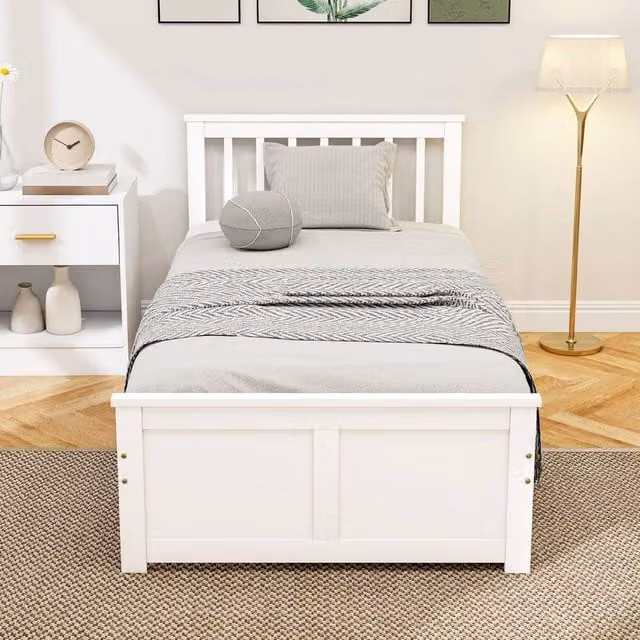 HOMCOM Single Pine Wood Storage Bed Frame with 2 Drawers, White, W/D/H: 90 x 190 cm