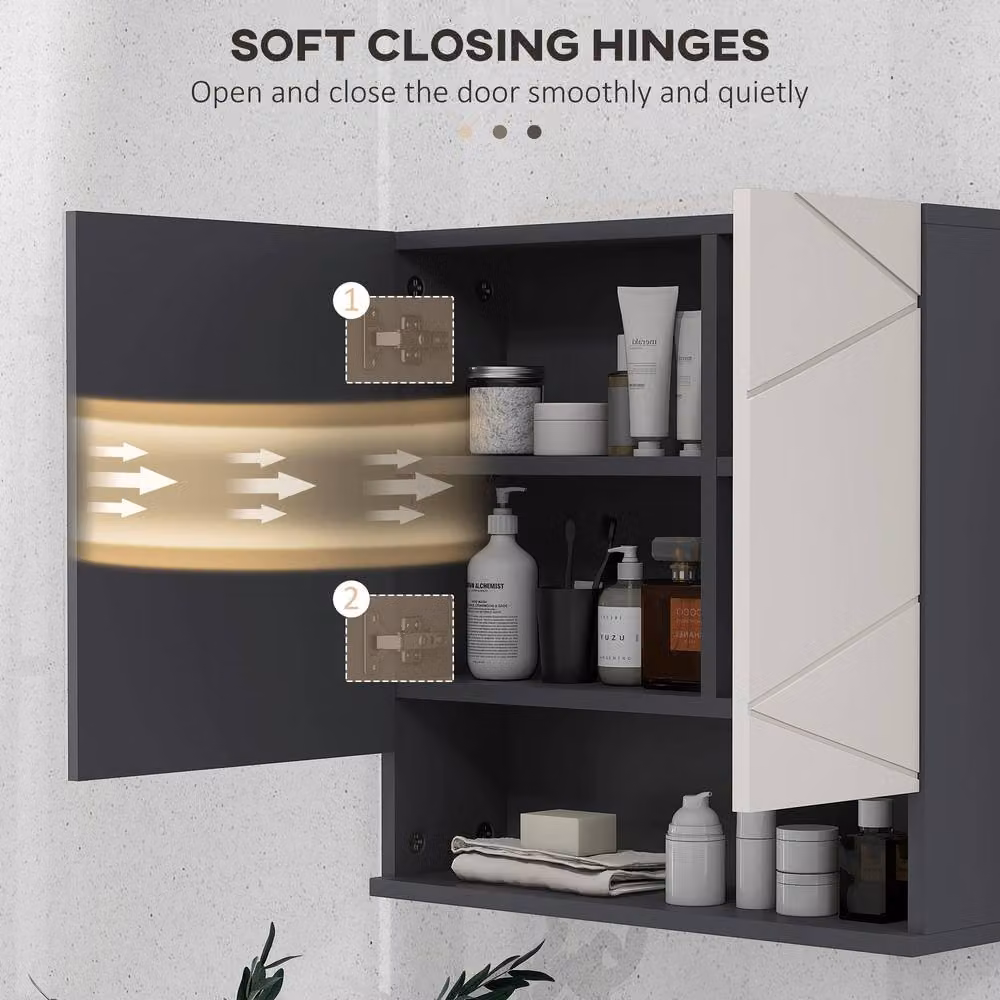 STILVORA Modern Wall Mounted Grey Matt Bathroom Mirror Cabinet with Hinged Doors and Internal Shelves W/D/H: 55 x 55 x 15 cm – 8