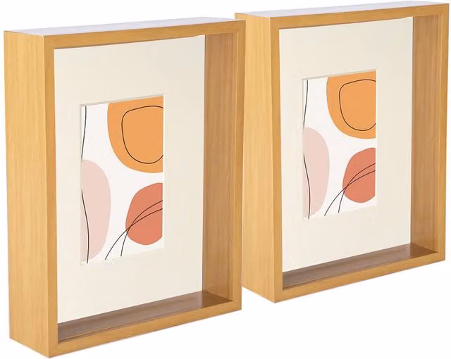 Nicola Spring Pack of 5 Modern Rectangular 3D Deep Box Photo Frames in White, Yellow and Beige with Glass and Wood Finish