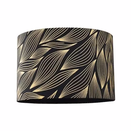 Happy Homewares Black Cotton Lamp Shade with Gold Foil Leaves and Satin Lining, W/D/H: 20 x 20 x 30 cm