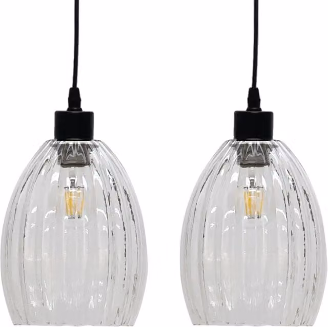 First Choice Lighting Birch Set of 2 Transparent Clear Fluted Glass Easy Fit Pendant Shades – 1
