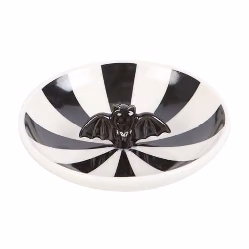 Something Different Striped Bat Ceramic Trinket Dish in Black and White – 1