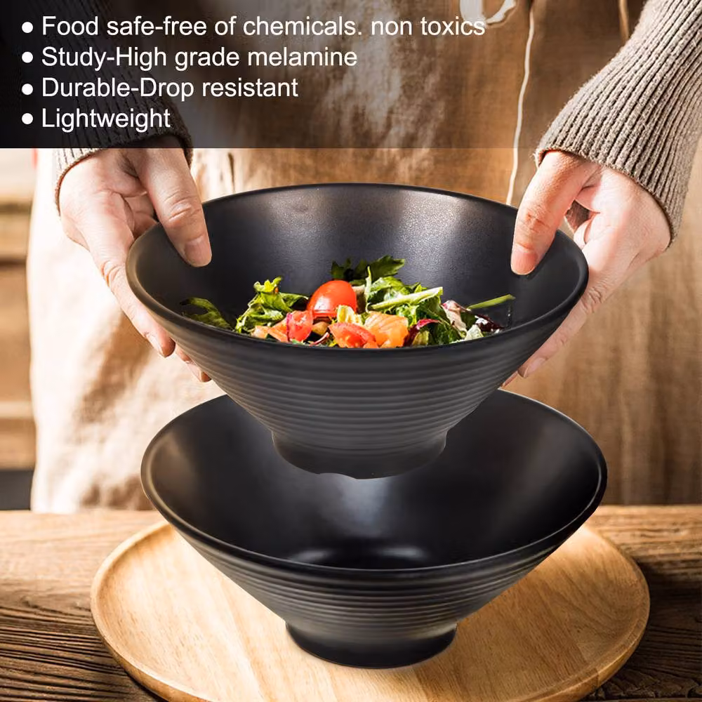 Greentainer 4-Piece Japanese-Style Large Noodle Bowl Set with Spoons and Chopsticks in Black – 3
