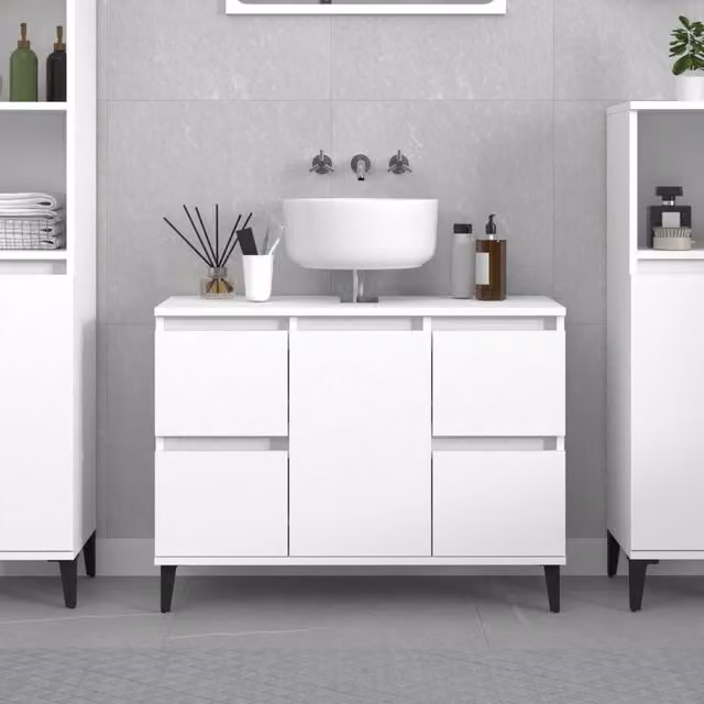 Berkfield Home Sink Cabinet in White, W/D/H: 80 x 33 x 60 cm