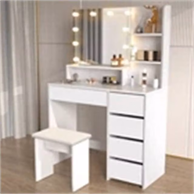 Nordara Modern Hollywood LED Dressing Table Vanity Makeup Desk Set in White, Width: 100 cm – 1