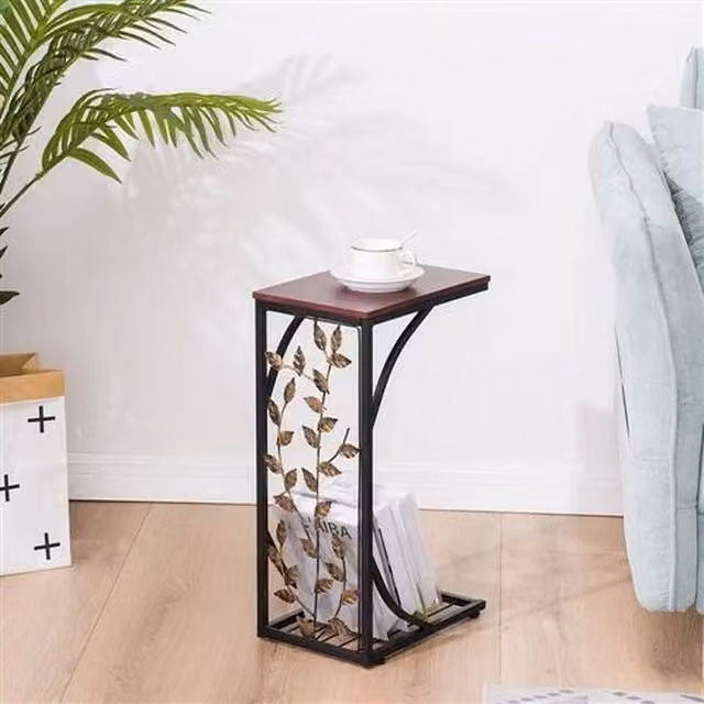 EONLION Modern Geometric Brown Wood Coffee and Side Table