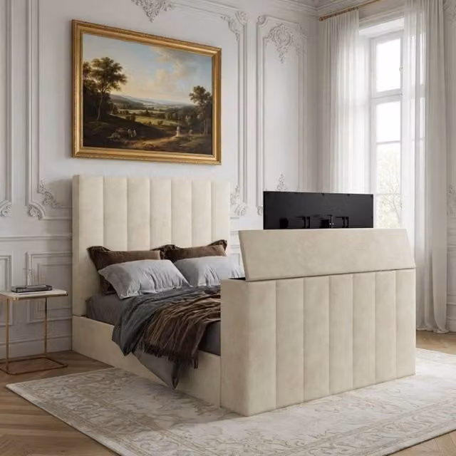 KDMD Ardingly Bespoke Upholstered Soft Velvet Bed Frame in Cream, Small Double