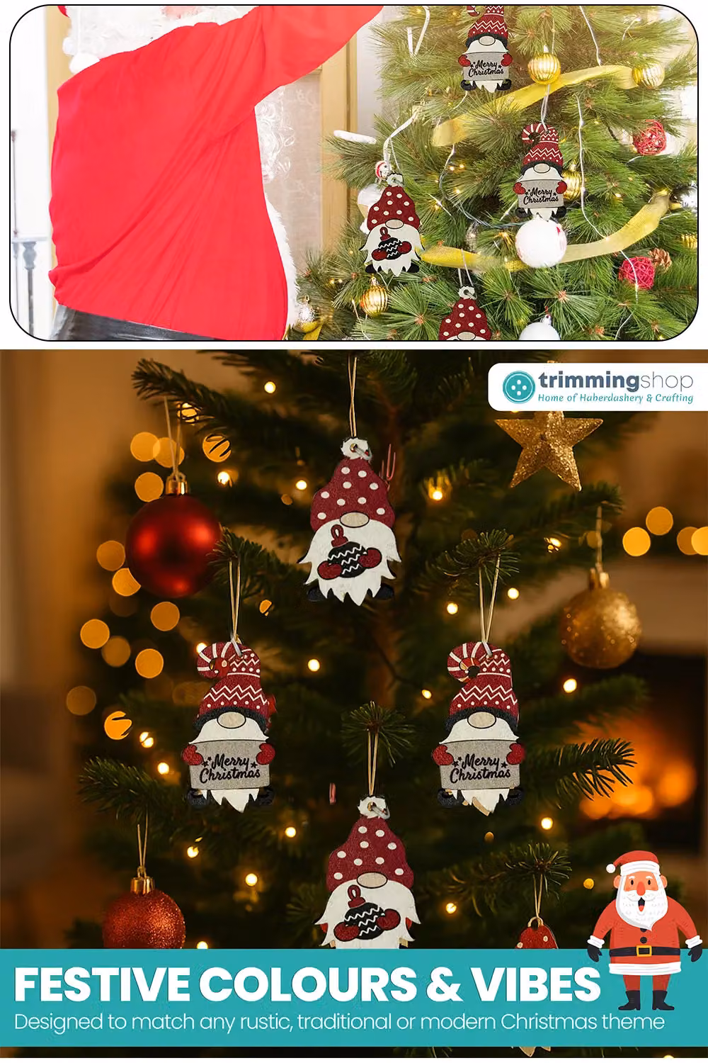Neel Blue Rustic Wooden Christmas Tree Hanging Decorations with Red and White Gnome Ornaments and Merry Christmas Sign – 3