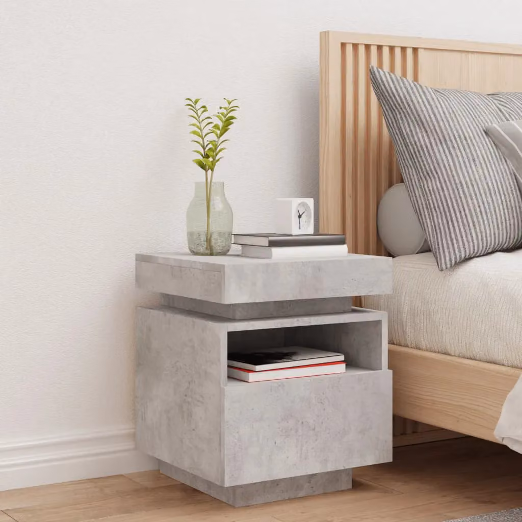 Berkfield Home Modern Bedside Cabinet with Integrated LED Lights in Concrete Grey W/D/H: 40 x 39 x 48.5 cm – 3