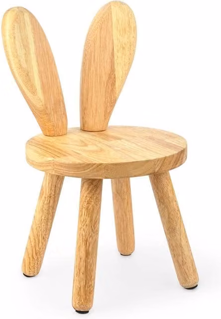 VOGREX Rustic Solid Wood Rabbit Ear Stool, Beige, Round Cylindrical Seat