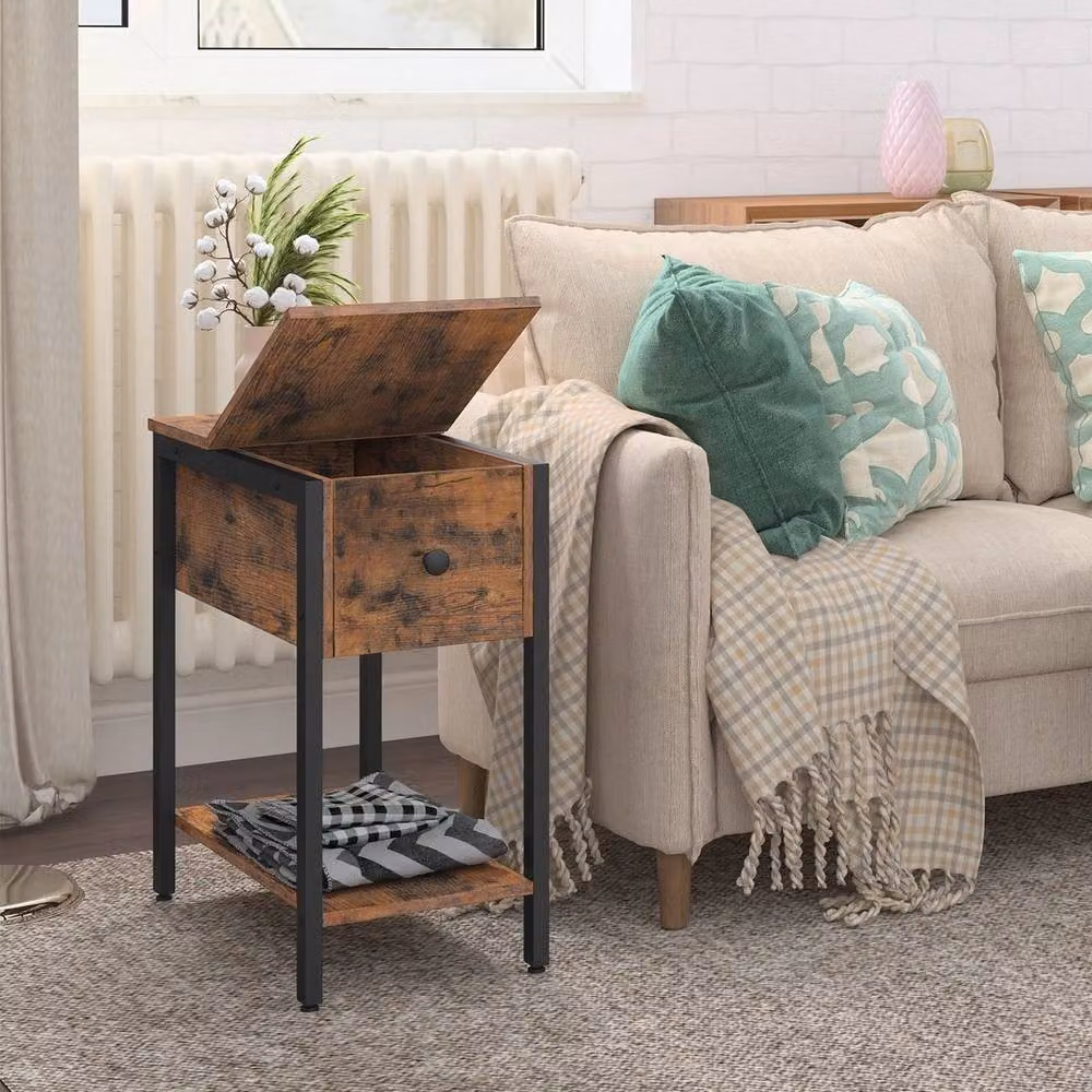FLAVORA Industrial Brown Wood Bedside Table W/D/H: 48 x 30 x 60 cm – 3