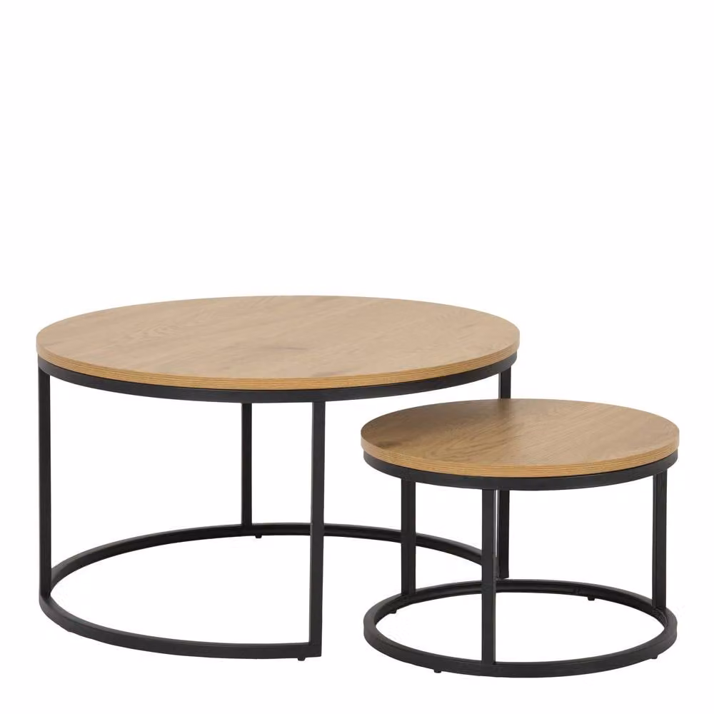 Wyld Haus Odense Round Nesting Coffee Table Set in Wild Oak Effect and Matte Black – 3