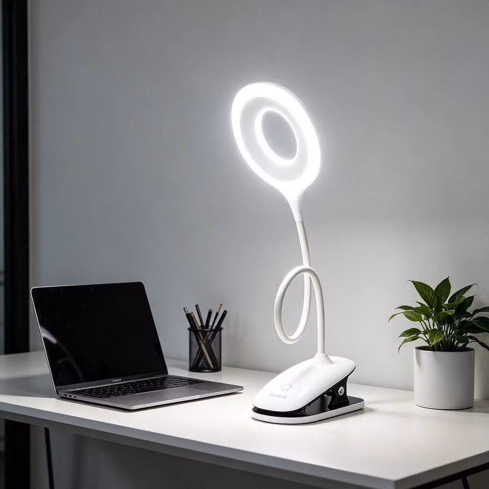 EONLION Rechargeable LED Clip On Desk Lamp in White – 3