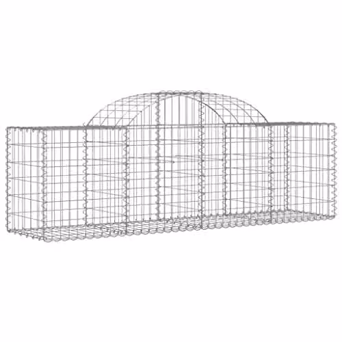 vidaXL Arched Gabion Baskets, 3 Piece Set, Silver Galvanised Steel, W: 200 cm, D: 50 cm, H: 60-80 cm
