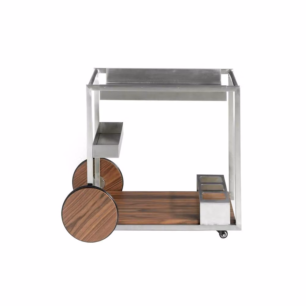 Angel Cerda Minibar Trolley in Brown Walnut Veneer and Polished Steel, W/D/H: 80.0 x 45.0 x 74.0 cm – 2