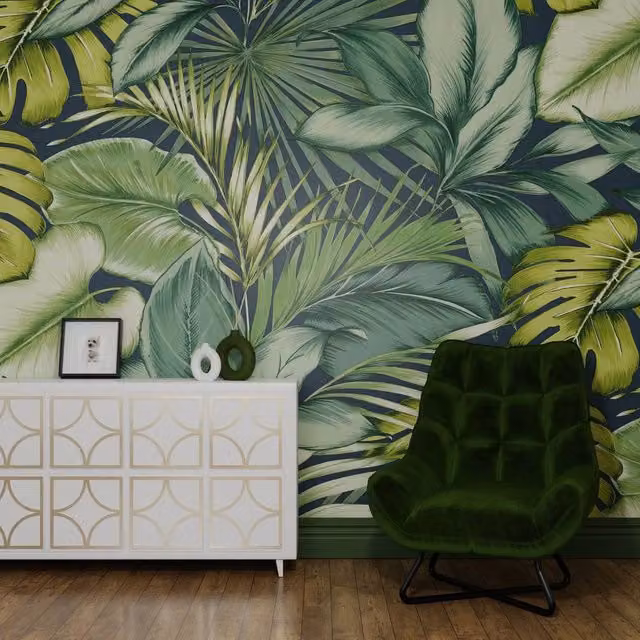 Superfresco Easy Monstera Green and Blue Floral Wall Mural, W: 300 cm, H: 280 cm – 1