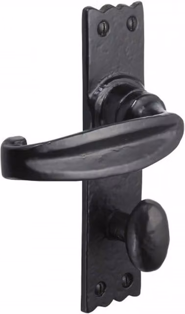 Old Hill Ironworks Antique Cottage Bath Lock Door Handles in Black Iron