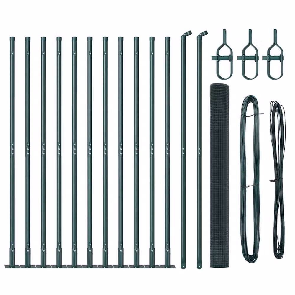 Berkfield Home Green Powder-Coated Steel Welded Wire Fence with 13 Flanged Posts, 1.6 x 25 m – 3