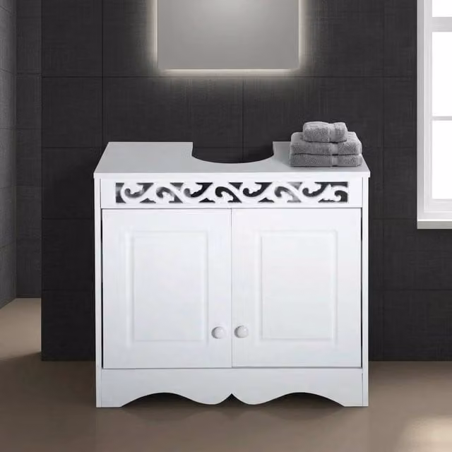 STILVORA White Under Sink Bathroom Storage Cabinet with Hinged Doors and Internal Shelves