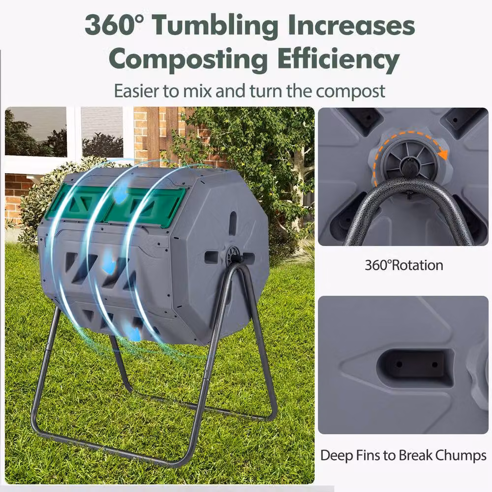 Costway Dual Chamber Compost Tumbler 160L High Volume Compost Bin in Grey and Multicolour – 4