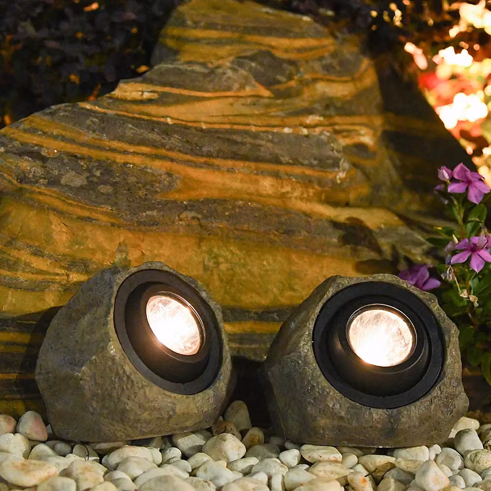 Leaper Solar Powered LED Outdoor Decorative Lights in Grey Simulated Stone for Garden and Patio – 2