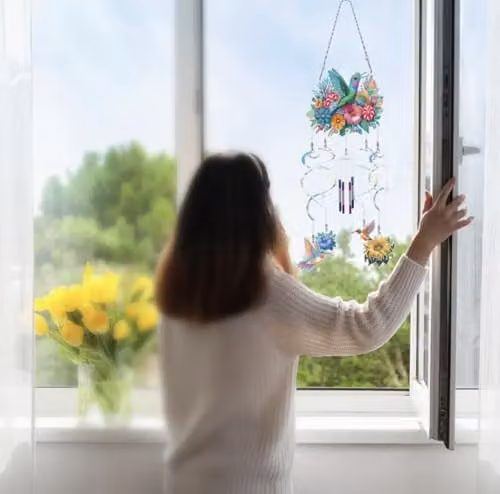 Syntego Blue and Multicolour Hummingbird and Floral 5D DIY Diamond Art Wind Chime Kit for Adults – 2