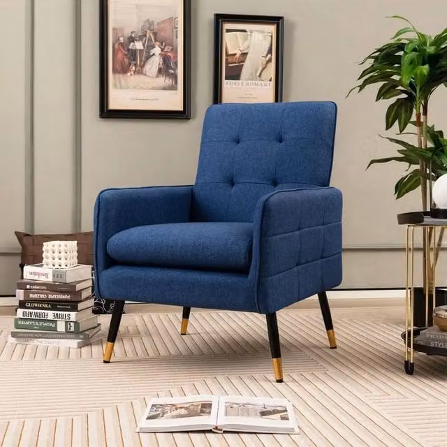 Kelvenix Modern Blue Fabric Accent Armchair with Armrests