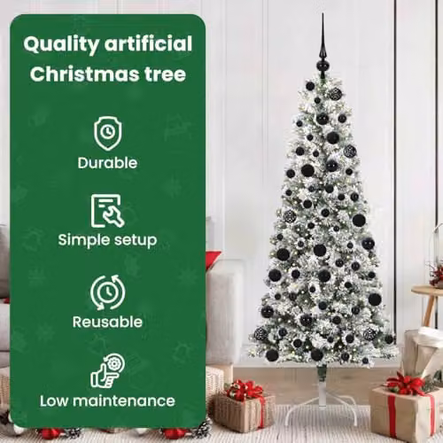 vidaXL Artificial Hinged Christmas Tree in Green and White, Height: 180 cm – 4