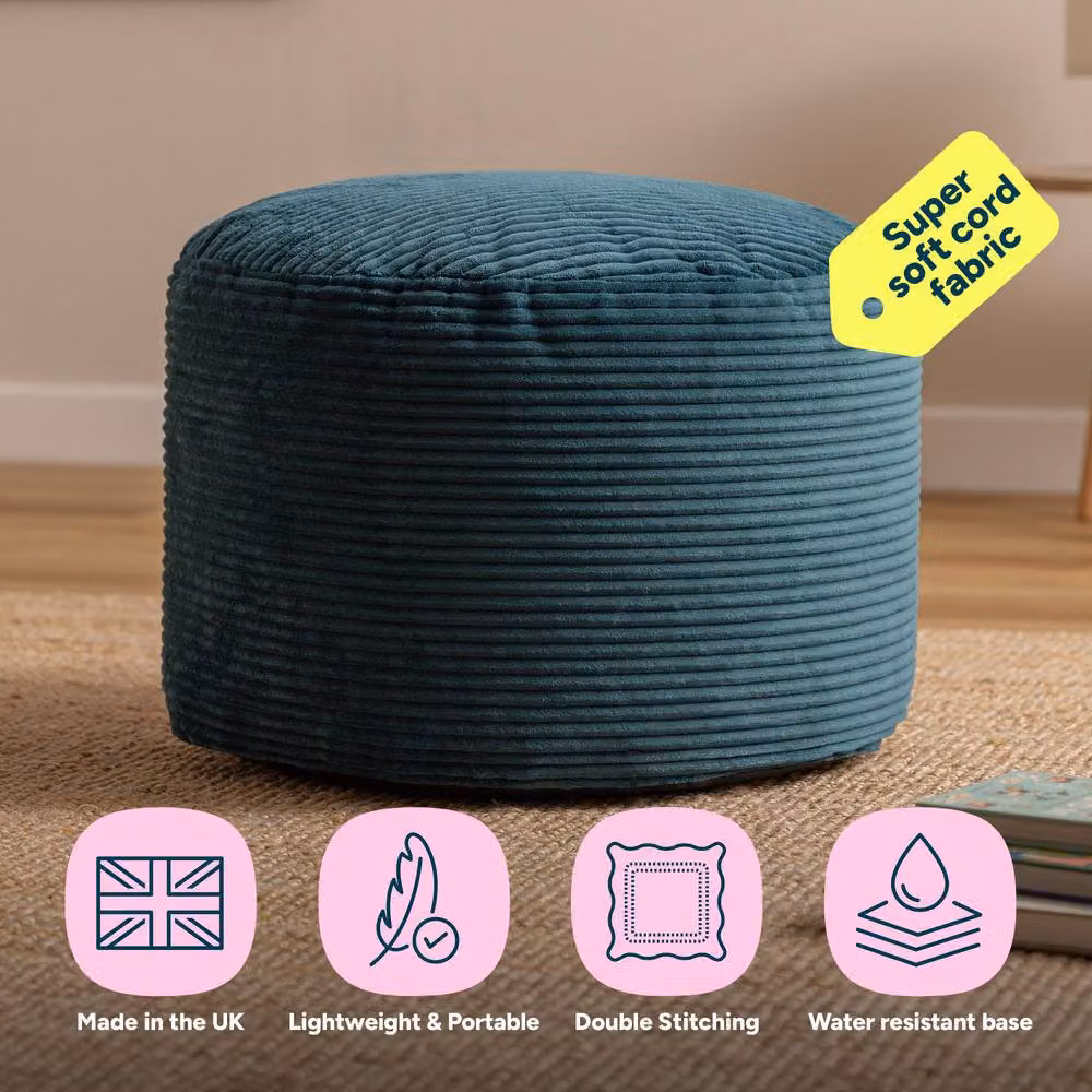 icon Milano Bean Bag Footstool in Petrol Green Corduroy – 3
