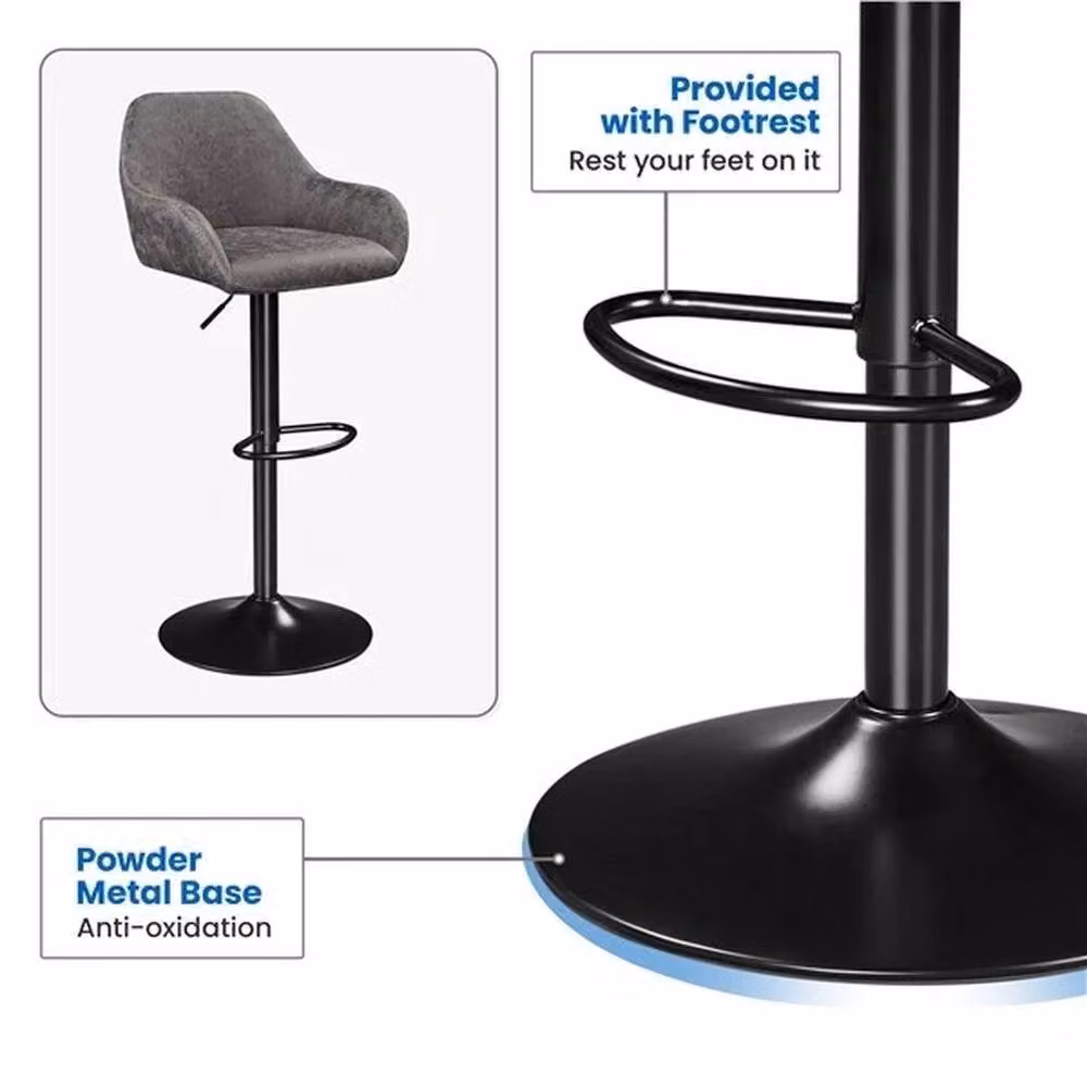 Kelvenix Set of 2 Height Adjustable Modern Bar Stools with Armrests in Grey Synthetic Leather – 5