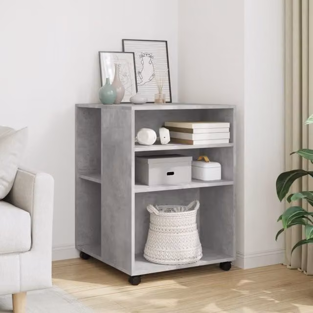 Berkfield Home Side Table with Wheels in Concrete Grey, W: 55 cm, D: 60 cm, H: 78 cm